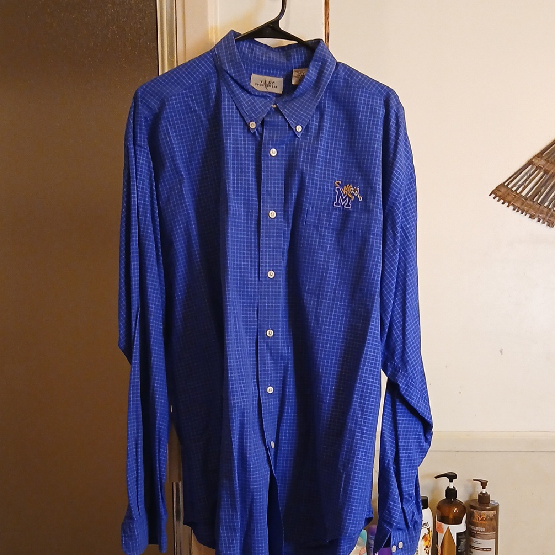 Blue Checkered Men's Memphis Tigers Dress Shirt. Sz.Xl